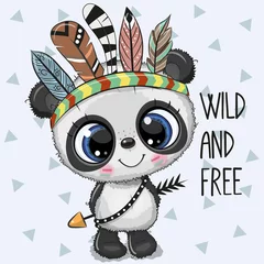 Meubelstickers Kinderkamer Schattige Cartoon tribal Panda met veren