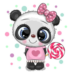 Cute Panda in a dress and with Lollipop © reginast777