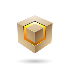 Beige Bold Cube with Glowing Core Vector Illustration