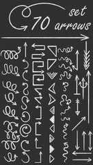 Arrows doodle vector. Set of simple arrow sketches. Business scribble collection. Up, down, left, right drawn elements. Isolated on black background.