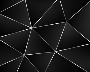 Abstract black geometric background from triangles. Luxury template design with dark gradient and silver line frame.