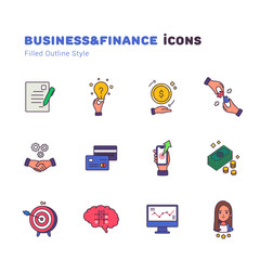 Business and Finance filled outline icons