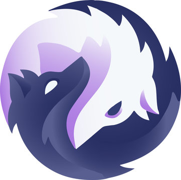Black and white wolf in a circle. The Yin-Yang symbol in the form of two wolves. Vector
