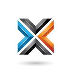 Blue Black and Orange Square Shaped Letter X Vector Illustration