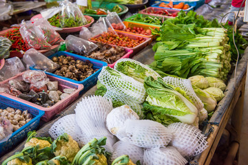 Fresh vegetables at traditional asian market. Can be used as food background