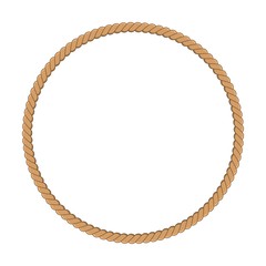 Round rope frame in marine style. Yellow rope woven circle border. Template design for invitation, frame photo, text.