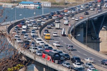 Cars on the road. Traffic at Seoul City,South Korea.