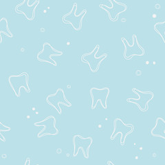 Soft vector seamless dental pattern. Cute blue background with white teeth and dots for dental, oral medicine design.