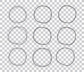 Doodle sketched circles. Hand drawn scribble rings