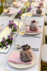 Table setting at a luxury wedding and Beautiful flowers on the table.