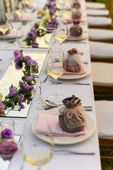 Table setting at a luxury wedding and Beautiful flowers on the table.