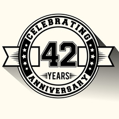 Celebrating 42 years anniversary logo vintage emblem. Retro vector background.