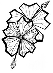 Abstract flowers, black linear drawing. Black simple hand drawn illustration, plants isolated on white background for fabric design. Abstract floral linear pattern. Design element collection