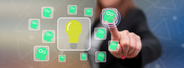 Woman touching a teamwork idea concept