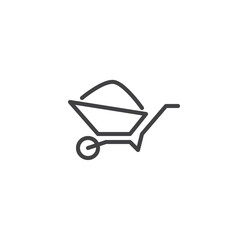 Fototapeta na wymiar Wheelbarrow Cart line icon. linear style sign for mobile concept and web design. Garden trolley with soil outline vector icon. Gardening symbol, logo illustration. Pixel perfect vector graphics