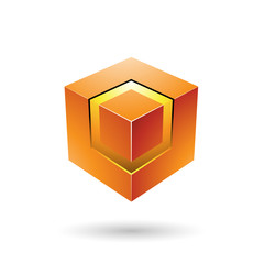 Orange Bold Cube with Glowing Core Vector Illustration