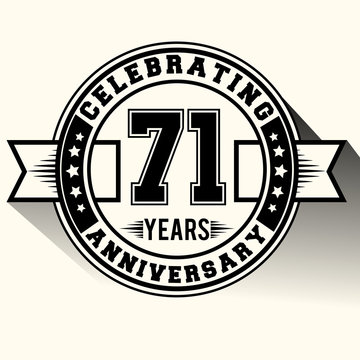 Celebrating 71 years anniversary logo vintage emblem. Retro vector background.