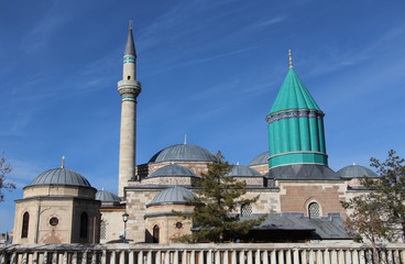 Fototapeta na wymiar The Mevlana Museum in Konya city, Turkey, which is the location of the tomb of Rumi, the Islamic scholar and poet of the 13th century.
