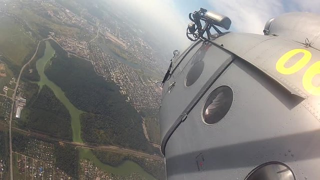 Mi-8 helicopter flies in the sky