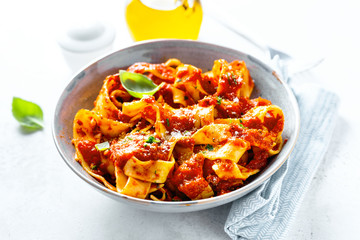 Tasty italian pizza with tomato sauce and parmesan