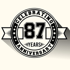 Celebrating 87 years anniversary logo vintage emblem. Retro vector background.