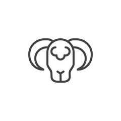 Horned Sheep line icon. linear style sign for mobile concept and web design. Head of the ram outline vector icon. Farming symbol, logo illustration. Pixel perfect vector graphics