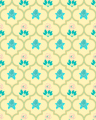 cool soft and colorful moroccan seamless pattern tile with decorative roses and leaves design for textile, fabric, backgrounds, decoration, wallpaper, backdrop & creative surface design templates. 