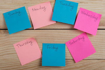 The days of the week - the paper stickers attached to the board is;