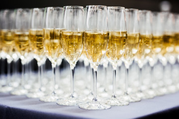 Champagne glasses on a table