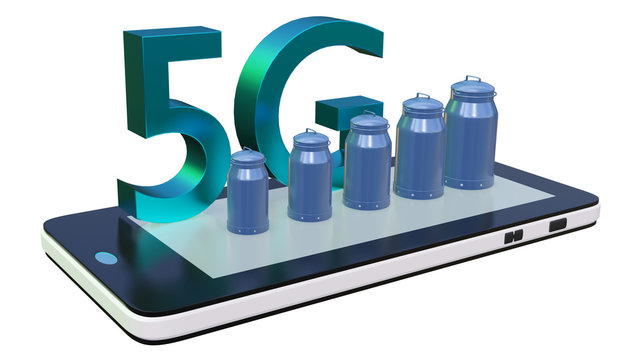 5G Netzwektechnologie, Hochgeschwindigkeitsinternet, modernes, digitales Zubehör, 5G an jede Milchkanne