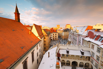 View of the old town from the tower of the city hall, Bratislava, Slovakia.