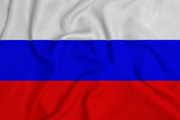 Flag of the Russian Federation from the factory knitted fabric. Backgrounds and Textures
