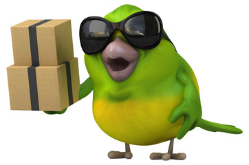 Fun green bird - 3D Illustration