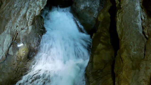 Beautiful waterfall inside the cave, Video Clip