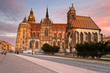 St. Michael chapel and St. Elisabeth cathedral in the main square of Kosice city in eastern Slovakia.