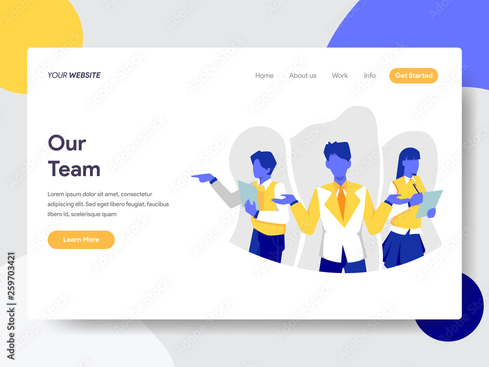 Poster Landing page template of Our Team Illustration Concept. Flat design concept of web page design for website and mobile website.Vector illustration
