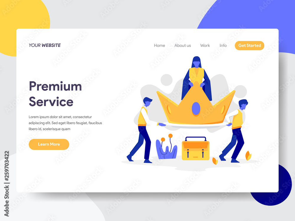 Poster landing page template of premium service illustration concept. flat design concept of web page desig
