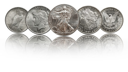 united states silver coins silver eagle, morgan and peace dollar