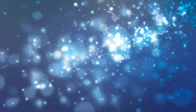 Dark blue scene and glitter light floating on middle scene with blue background