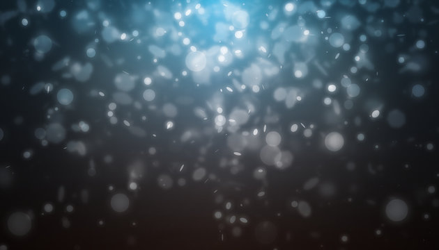 Dark blue scene with many glitter light and dot light falling from top on dark background