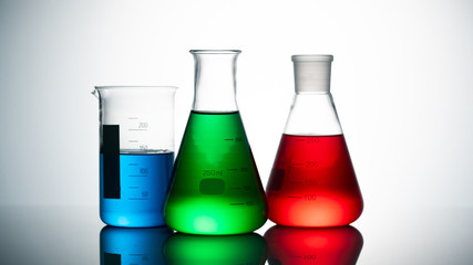 Chemical science glass on white background