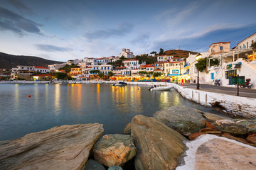 Batsi village on the coast of Andros island in Greece.