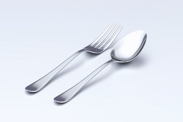 Spoon and fork isolated on white with clipping path. 3d render