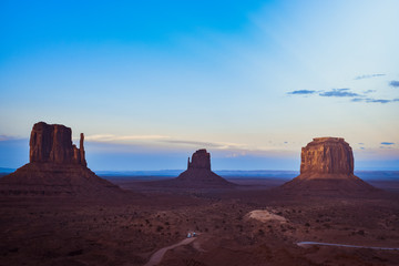 Cloudy sunset view landscape at Monument Valley, Arizona, USA. Western