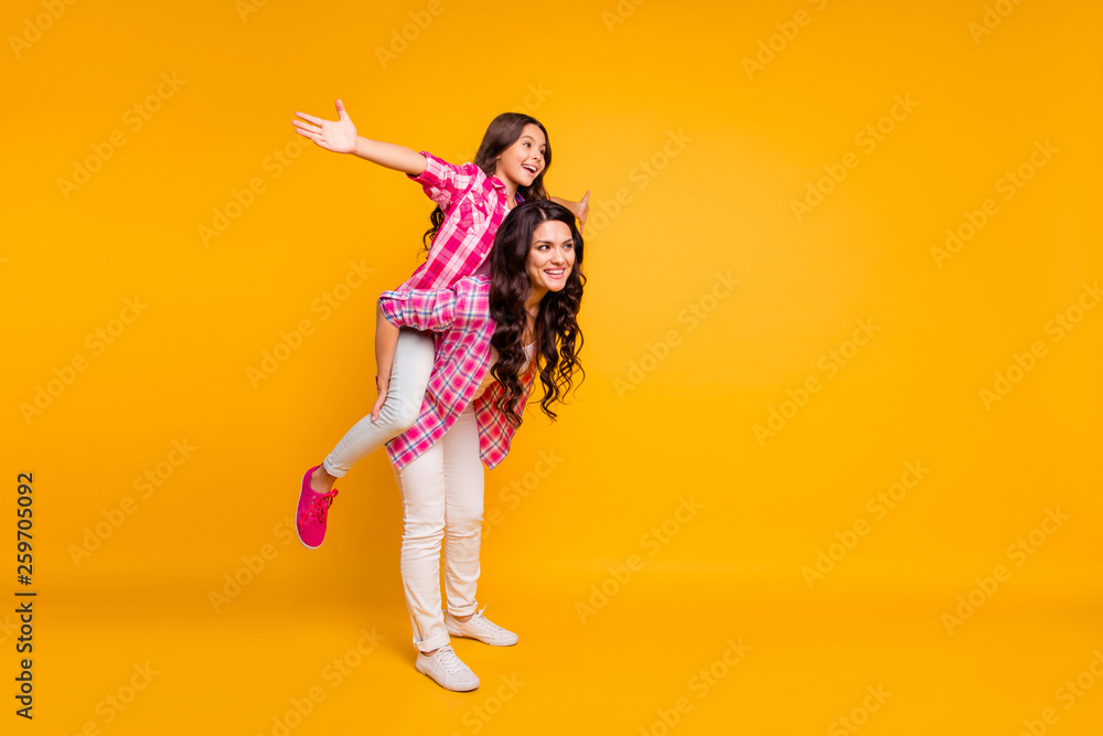 Sticker full length body size view photo of charming mom little girl have free time stroll rest feel rejoice