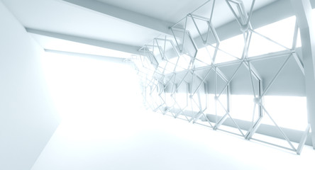 Obraz premium Futuristic Interior decorate white abstract to empty room with natural light, 3D Rendering