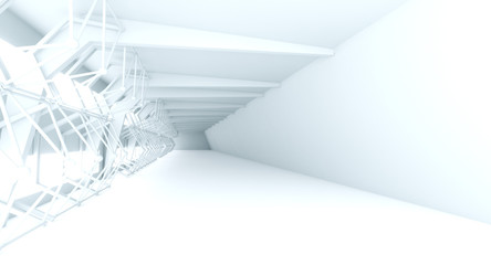 Futuristic Interior decorate white abstract to empty room  with natural light, 3D Rendering