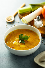 Homemade pea lentil soup