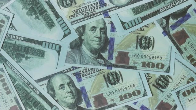 Close up 100 dollar banknote footage camera movement.