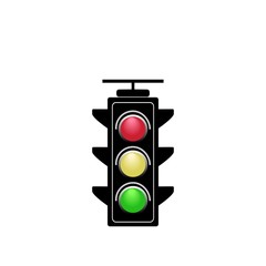 Stoplight sign. Icon traffic light on white background. Symbol regulate movement safety and warning. Electricity semaphore regulate transportation on crossroads urban road. Vector illustration.